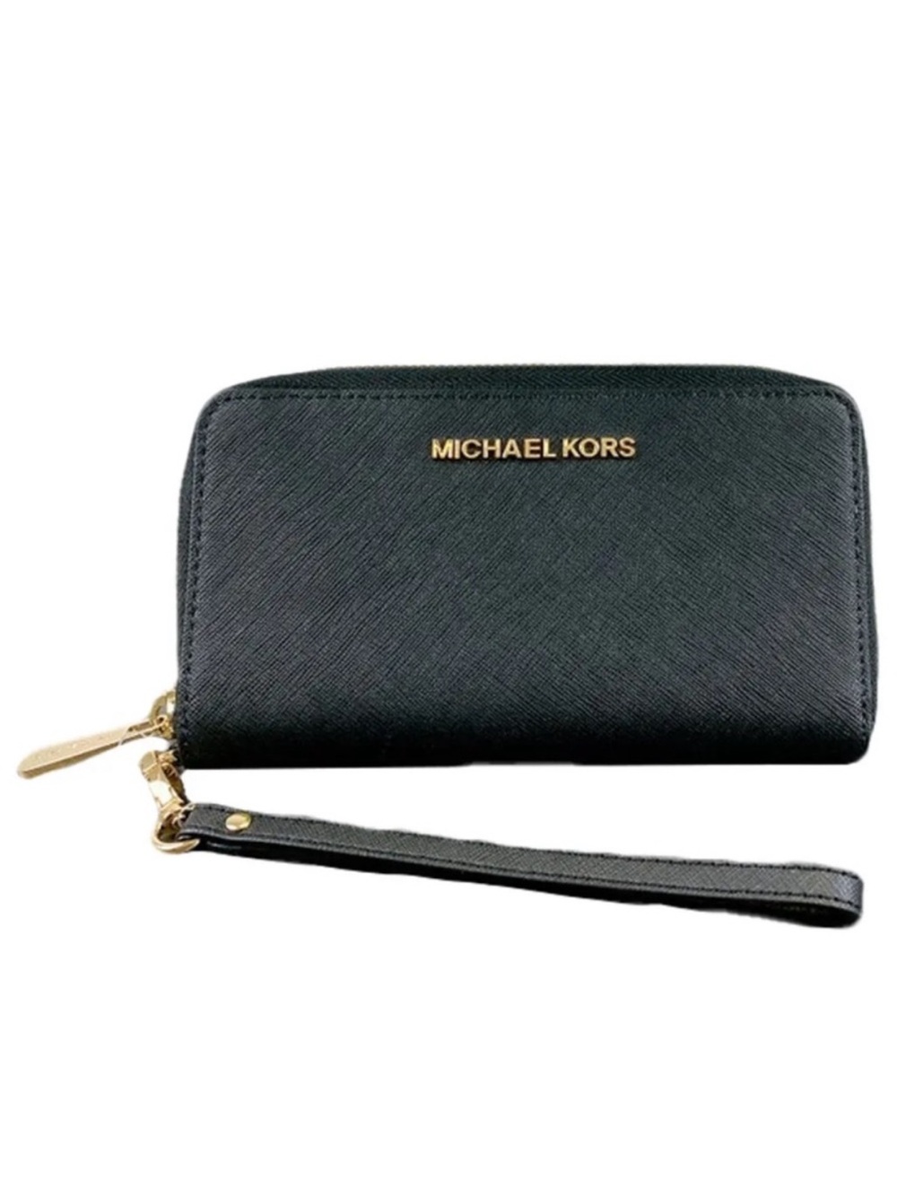 ✨Michael Kors Jet Set Black Saffiano Zip Around Wallet Wristlet